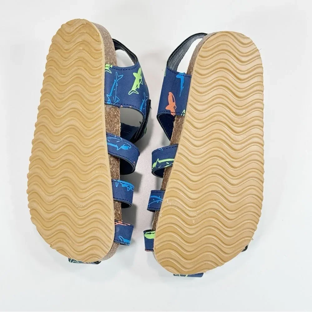 Max + Jake Finn Sharks Strappy Closed Toe Fisherman Sandals Blue Multi Toddler 9